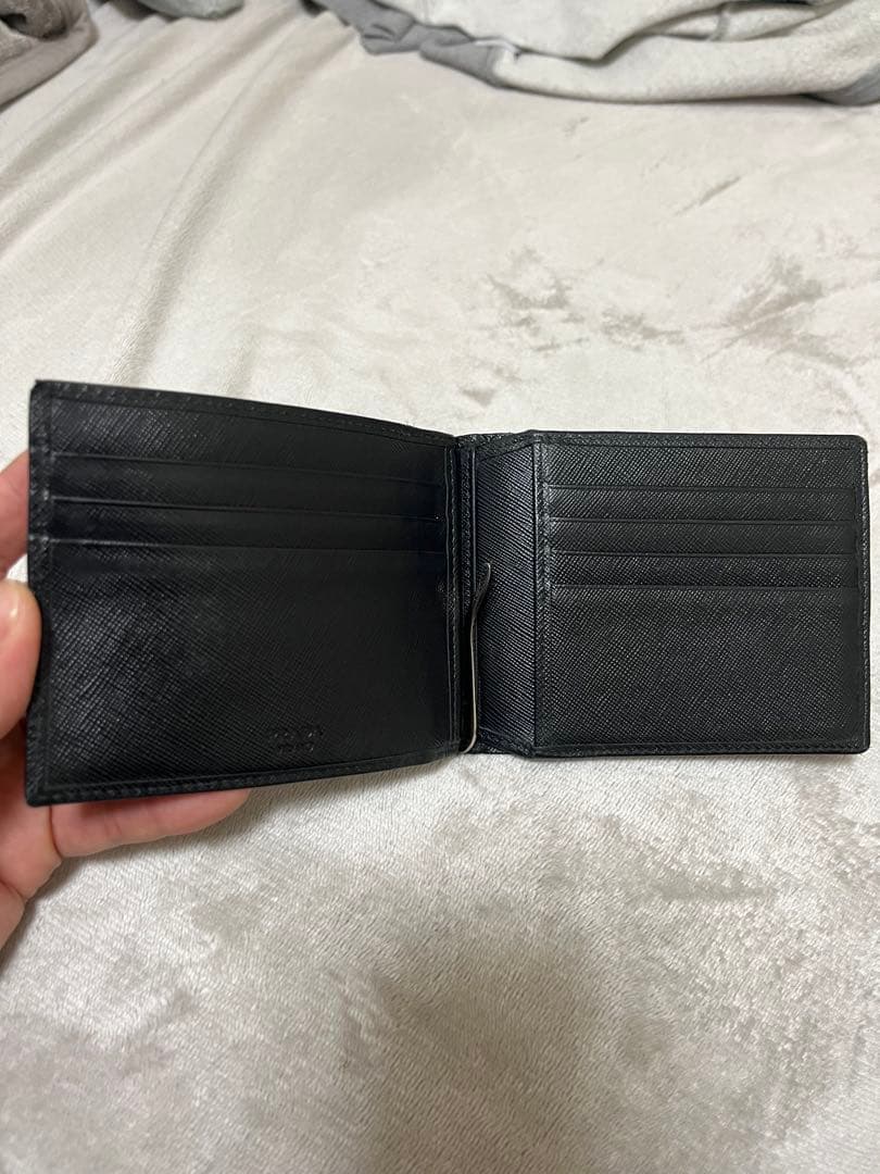 ブラックレザー マネークリップ 二つ折り