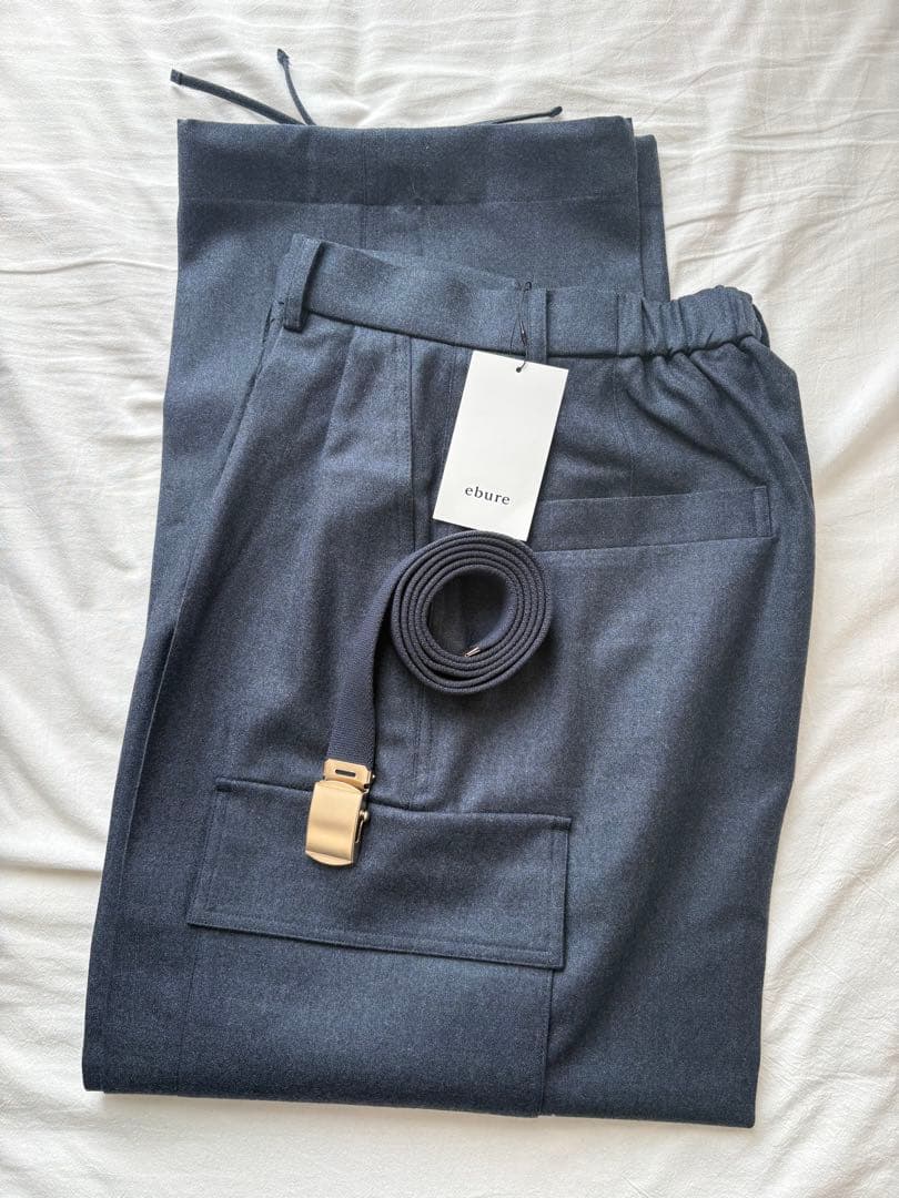 タグ付き！エブール　ウールフラノカーゴディテールパンツ　ネイビーロンハーマン