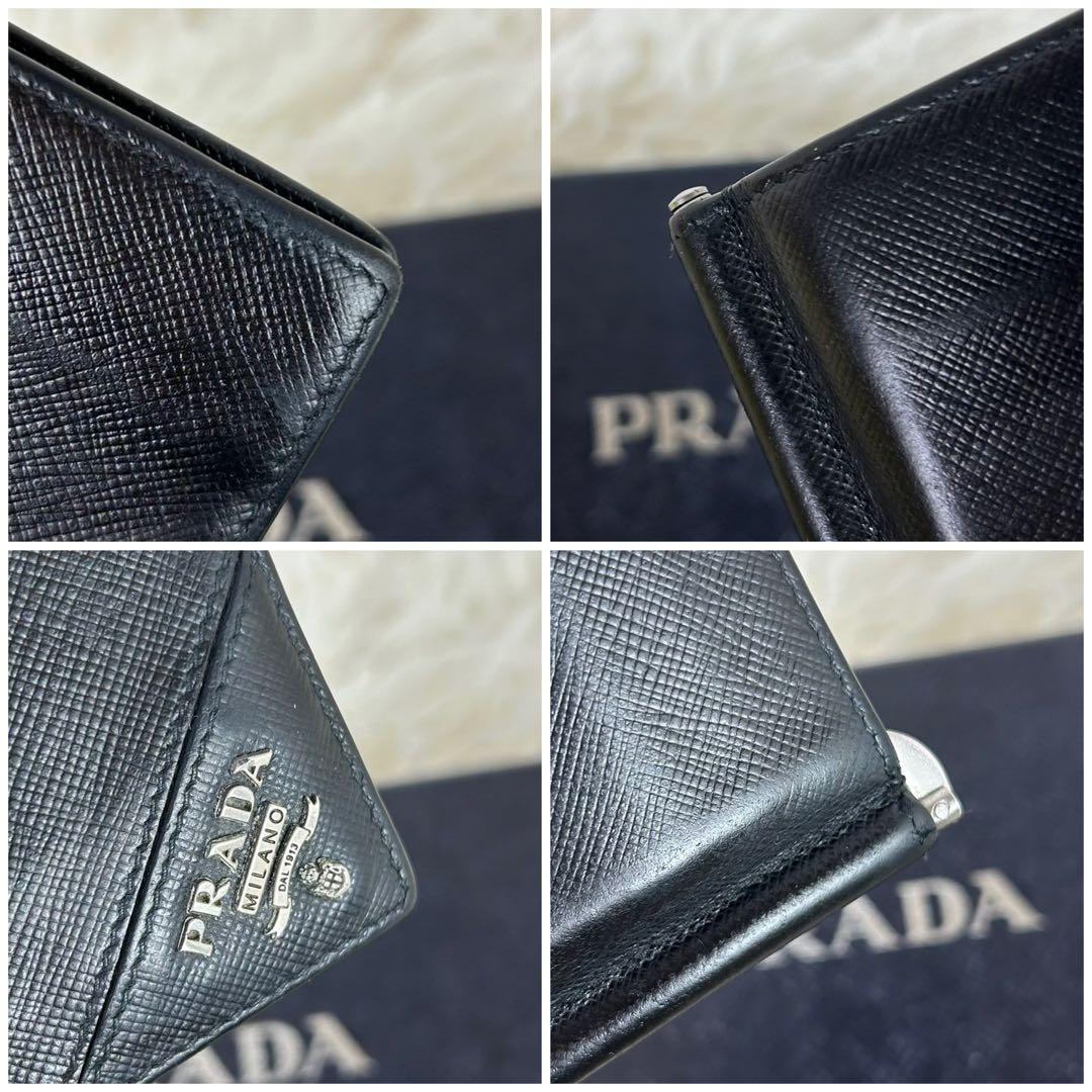 PRADA 二つ折り マネークリップ サフィアーノレザー 黒