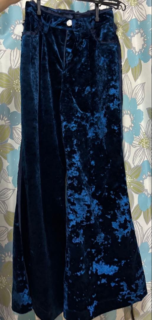 seyto / クラッシュベロアワイドフレアパンツ ブルー サイズ0　完売品