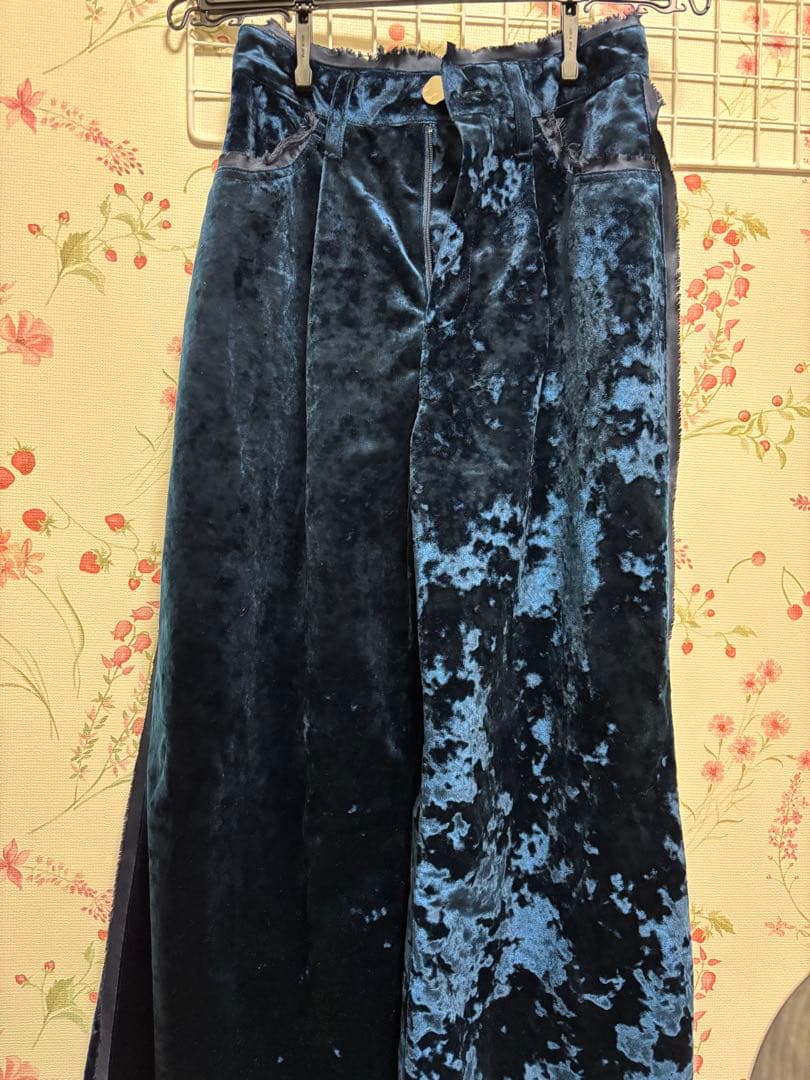 seyto / クラッシュベロアワイドフレアパンツ ブルー サイズ0　完売品