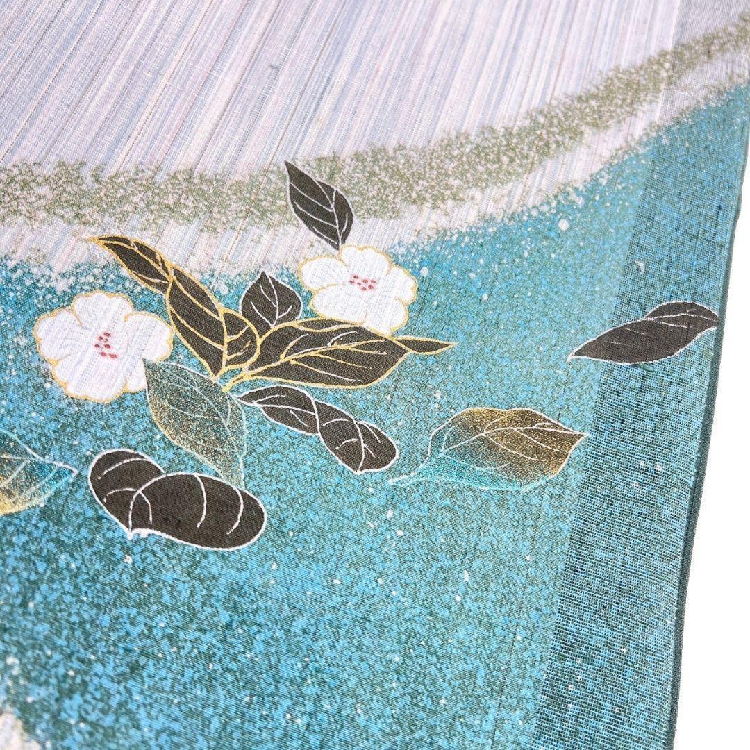 袋帯　作家もの　金彩　紬　桜花模様　縦縞　着物　114b p ms