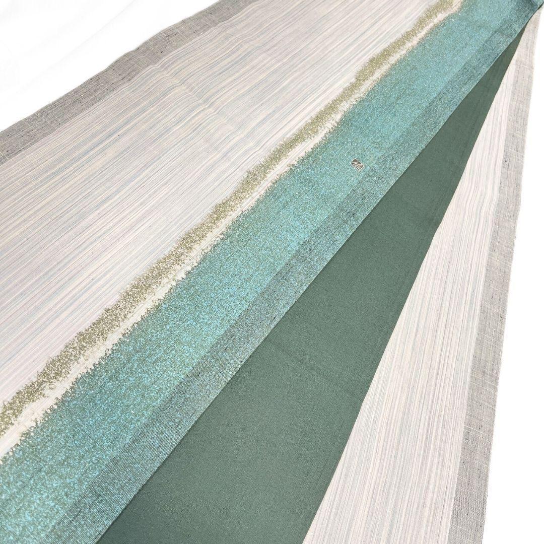 袋帯　作家もの　金彩　紬　桜花模様　縦縞　着物　114b p ms