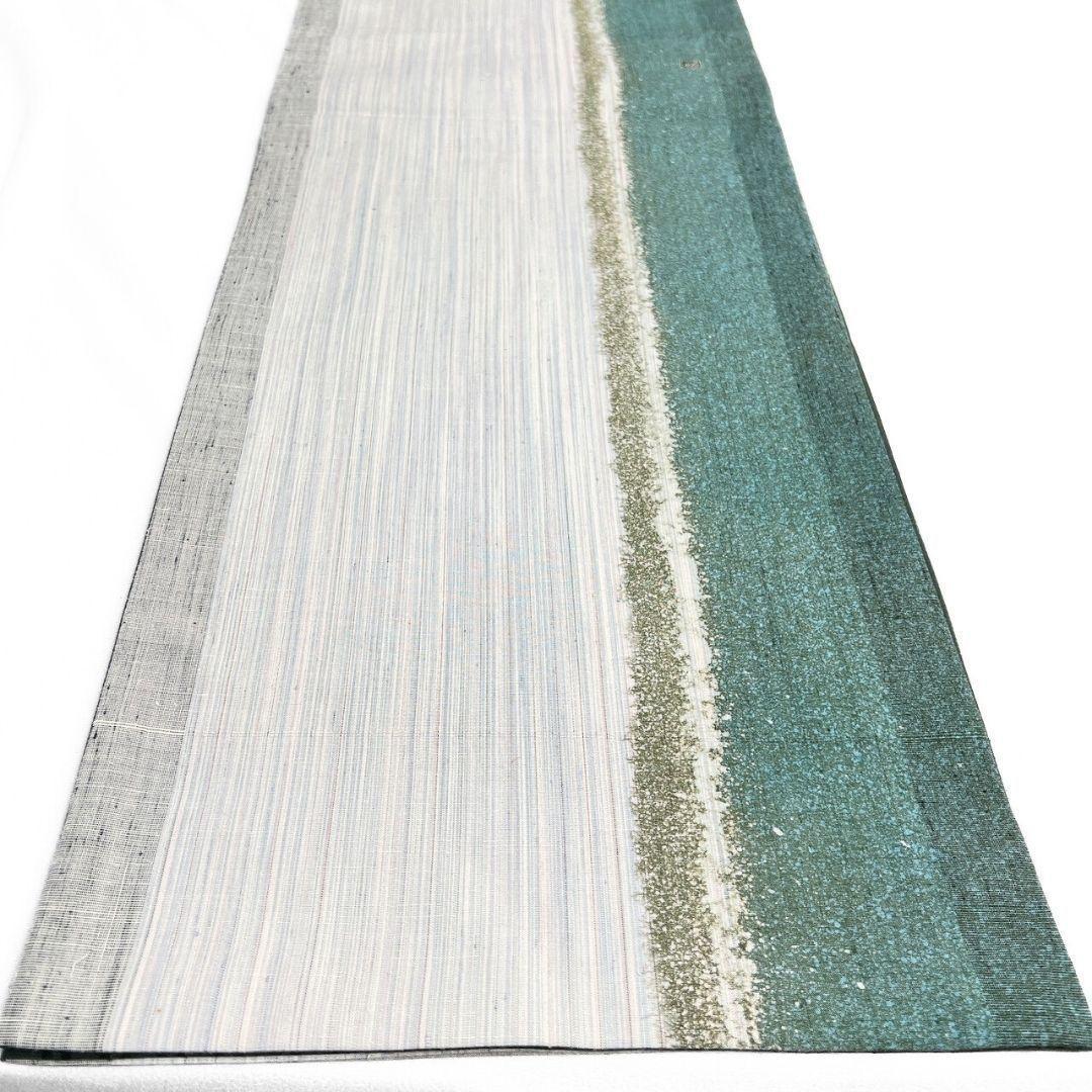 袋帯　作家もの　金彩　紬　桜花模様　縦縞　着物　114b p ms