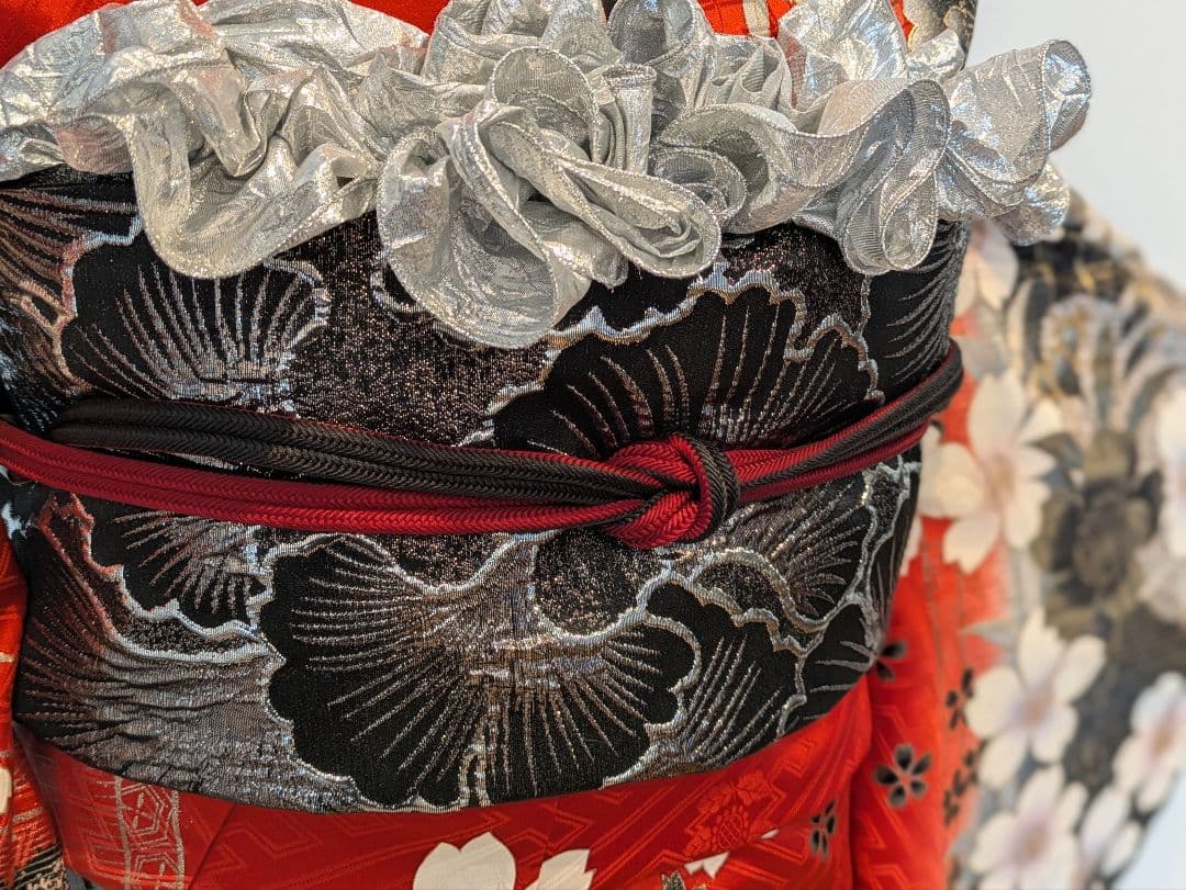 振袖フルセット 身丈162裄65.5 豪華振袖 金彩 赤 黒 逸品 成人式