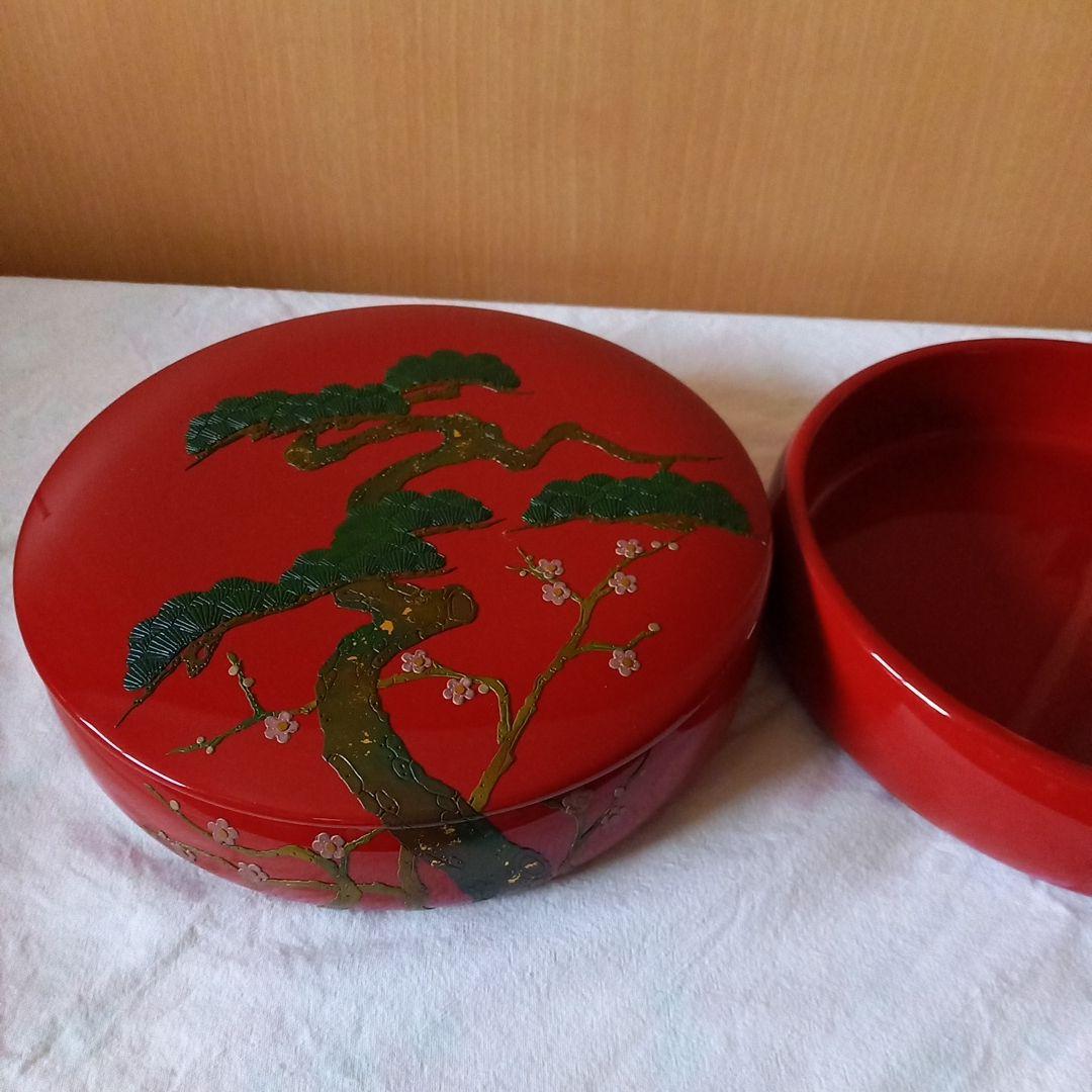 重箱/琉球漆器　丸型二段重箱(箱入り未使用品)　松竹梅