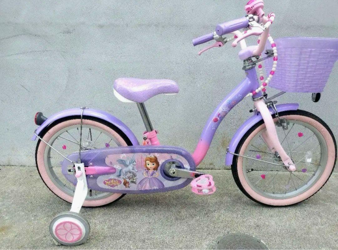 ソフィア　幼児用　自転車 三輪車　スタンド付き　補助輪付き　18センチ　中古品