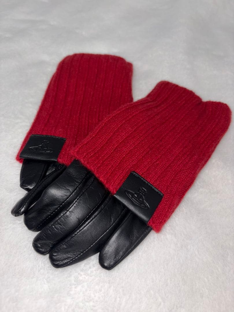sn　ヴィヴィアンウエストウッド 手袋 羊革 ロングリブニットカフス