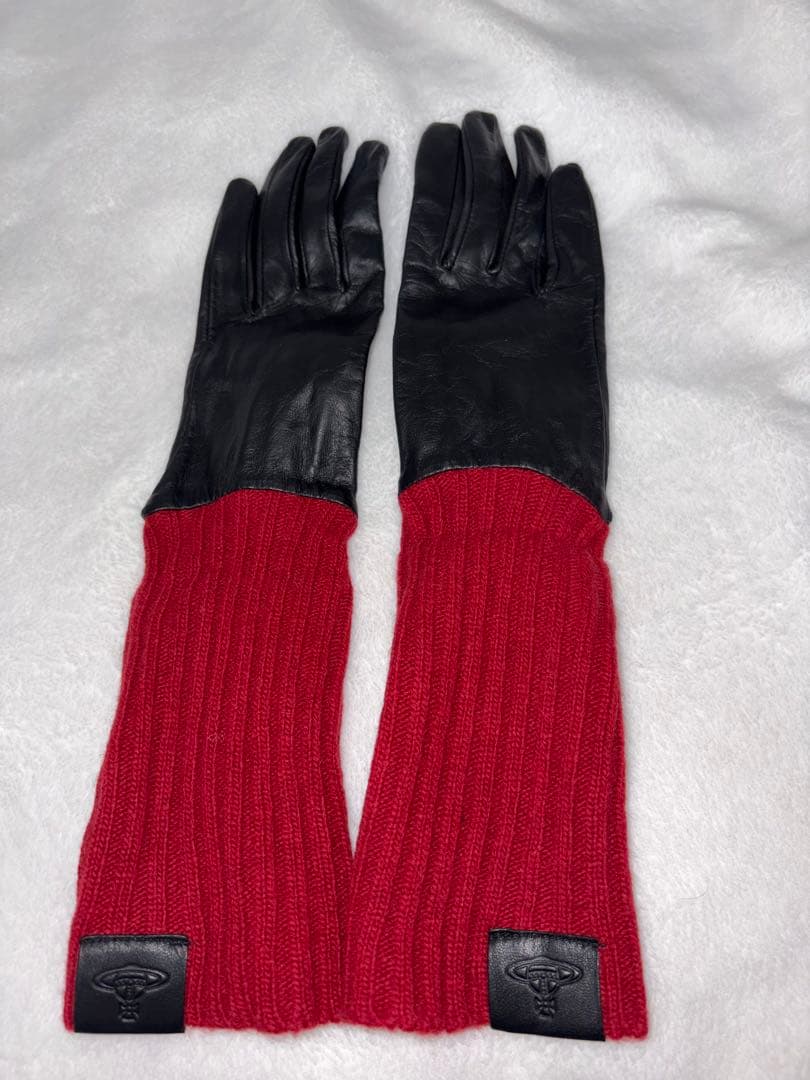 sn　ヴィヴィアンウエストウッド 手袋 羊革 ロングリブニットカフス