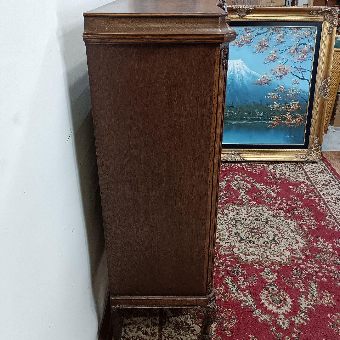 キャビネット　アンティーク　猫脚　ガラス付き　外国製