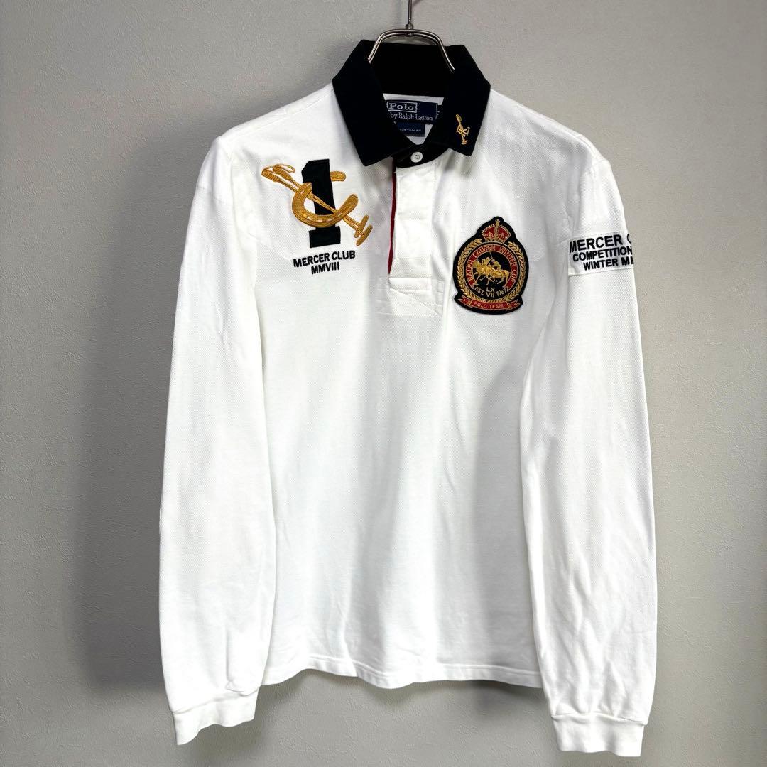 黒白POLO ポロ Ralph Lauren ラルフローレン 長袖ラガーシャツM