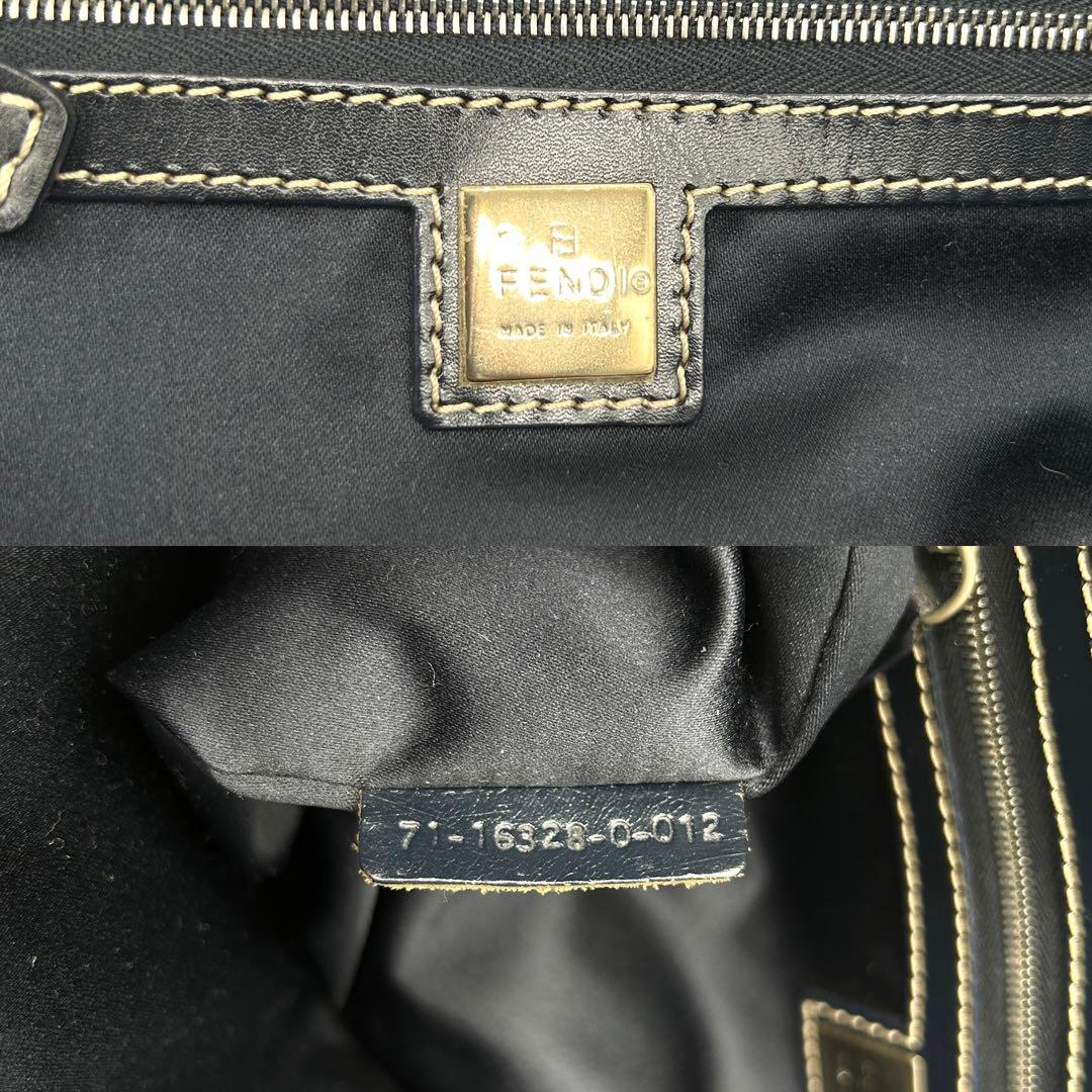 【美品】フェンディ トートバッグ ズッキーノ レザー キャンバス ネイビー