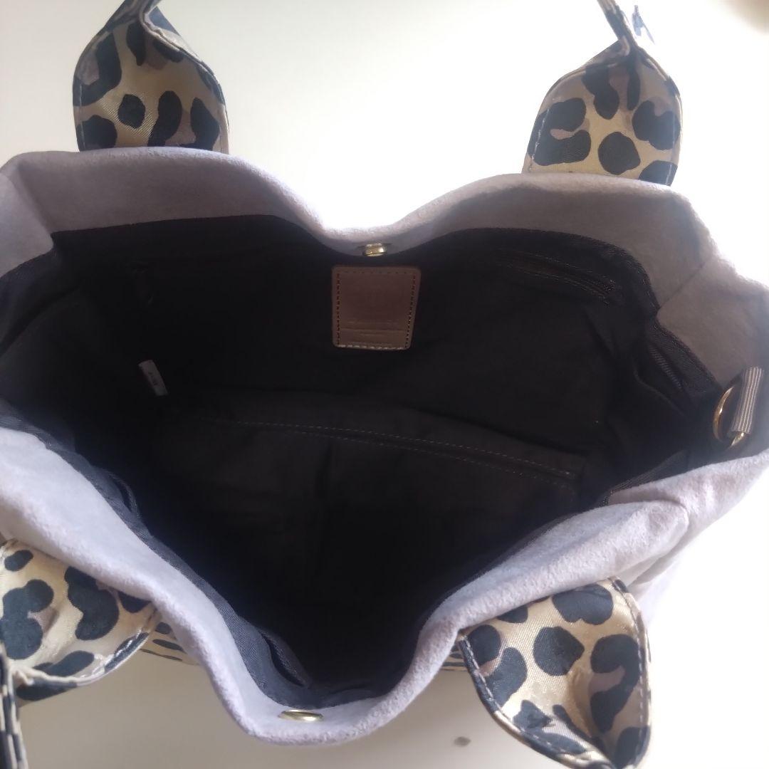 まろりん　ラシット　レオパード　ハンドルトート　スエード調　グレージュ