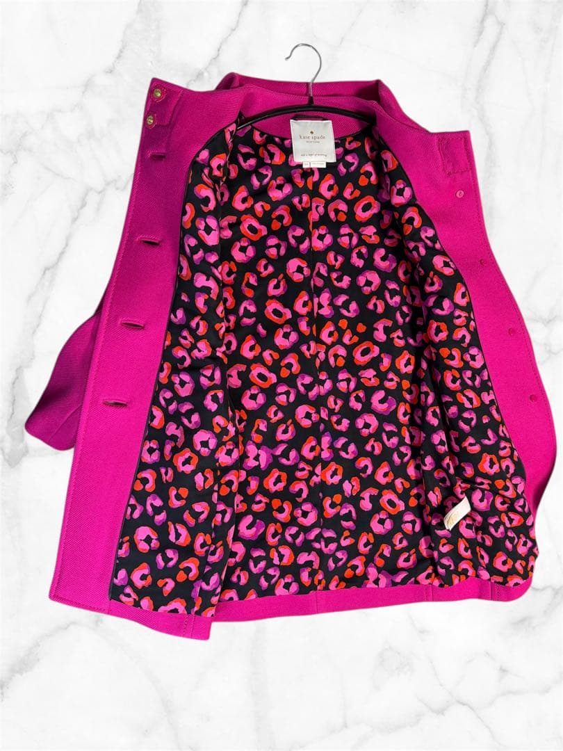 Kate spade NEW YORK ロングコート ピンクリボンウール100％