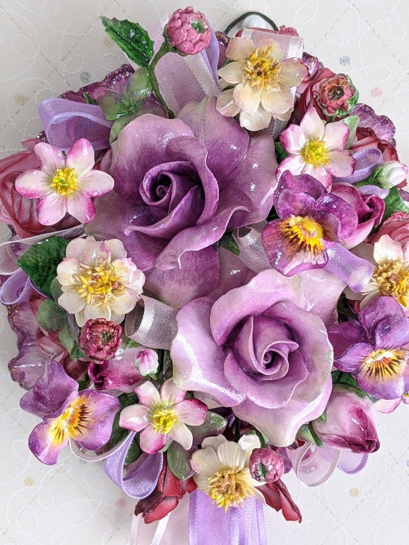 ひろりん様3点おまとめ♡クレイフラワー♡バスケット型フラワーアレンジメント