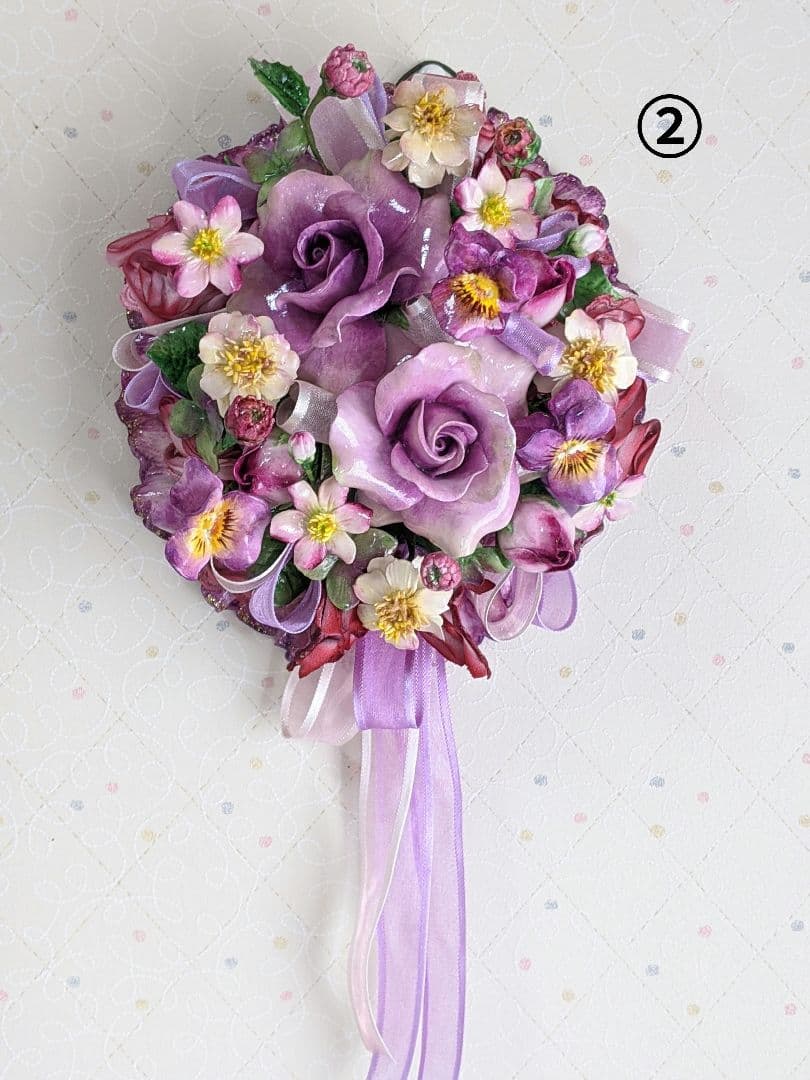 ひろりん様3点おまとめ♡クレイフラワー♡バスケット型フラワーアレンジメント