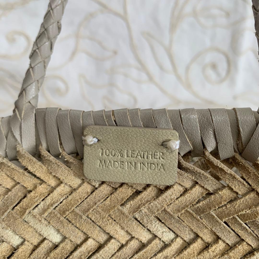 ぴのこ 未使用級ドラゴン 牛革 メッシュ トート バッグ ライトベージュ