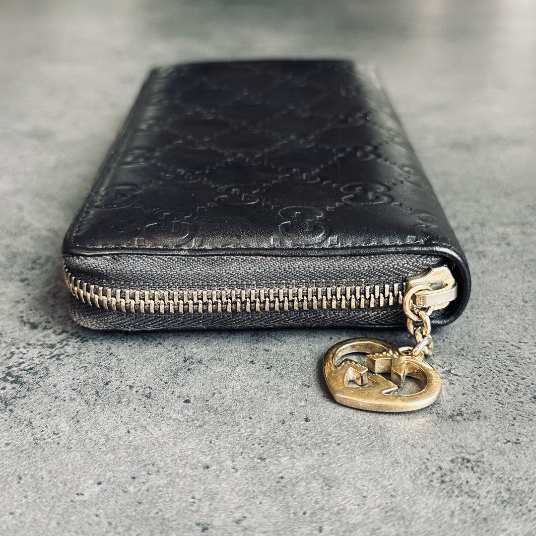 GUCCI GG シマ ラブリーハート レザー 長財布　ラウンドジップ　黒