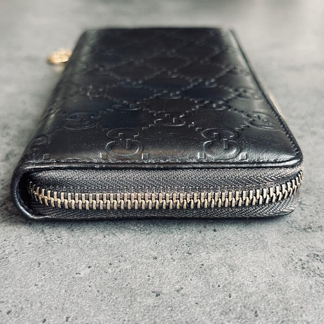 GUCCI GG シマ ラブリーハート レザー 長財布　ラウンドジップ　黒