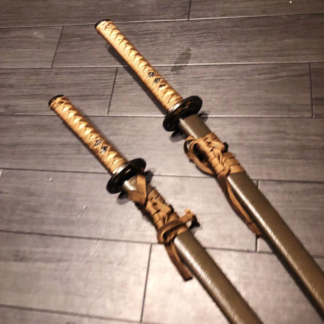 高級模造刀　居合刀　 美術刀剣　太刀　脇差　大小セット　2本セット　茶白拵え
