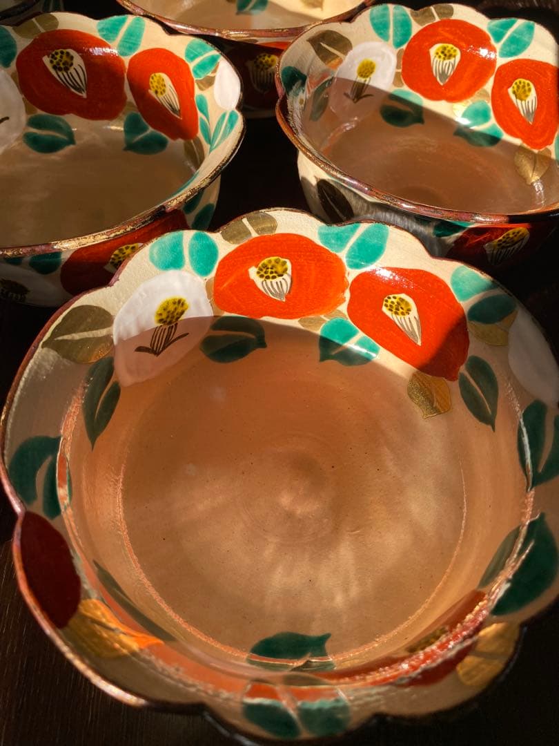 乾山写　京焼　椿向付5客 新品未使用