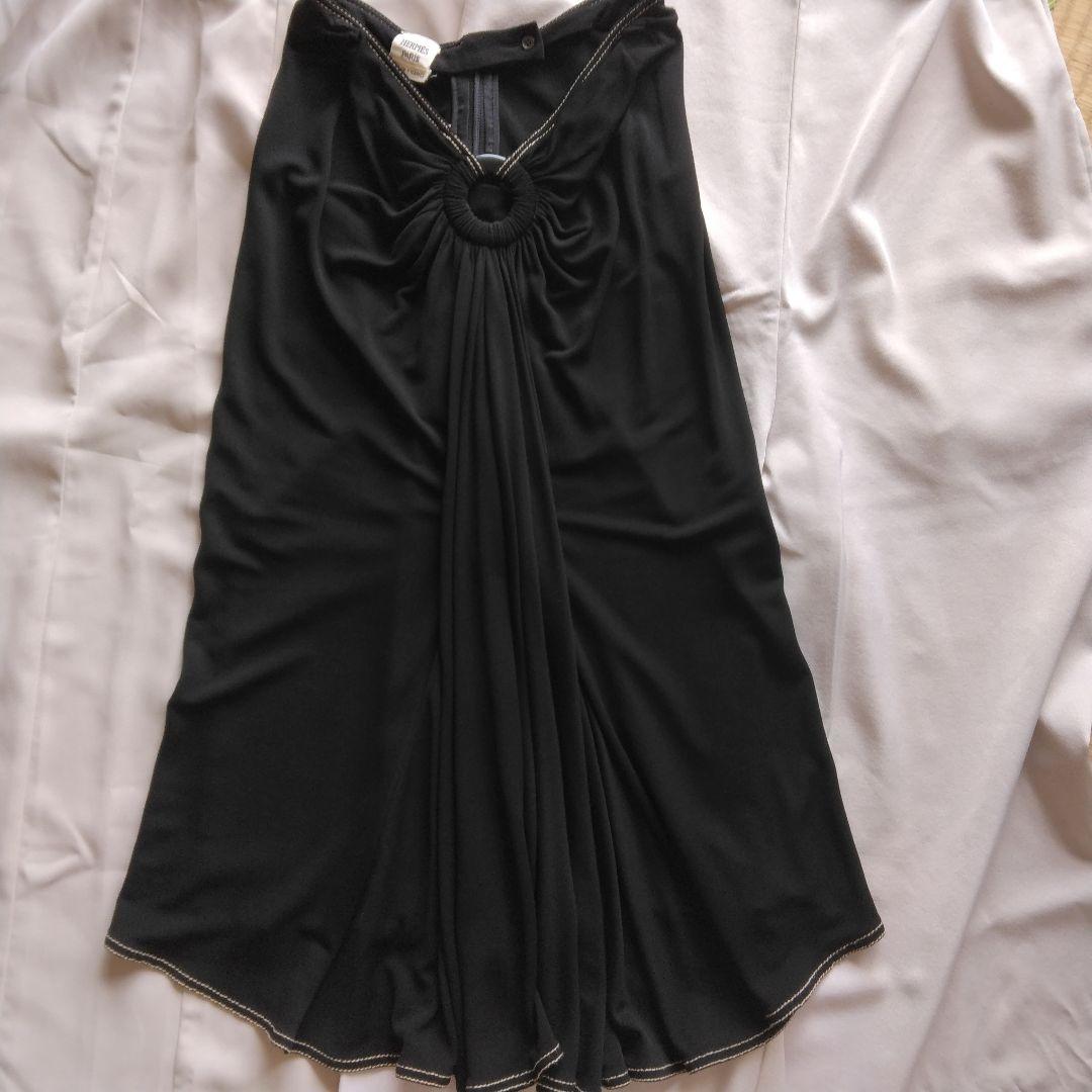 い*ご様 エルメス☆フロントドレープ☆フレアスカートブラック