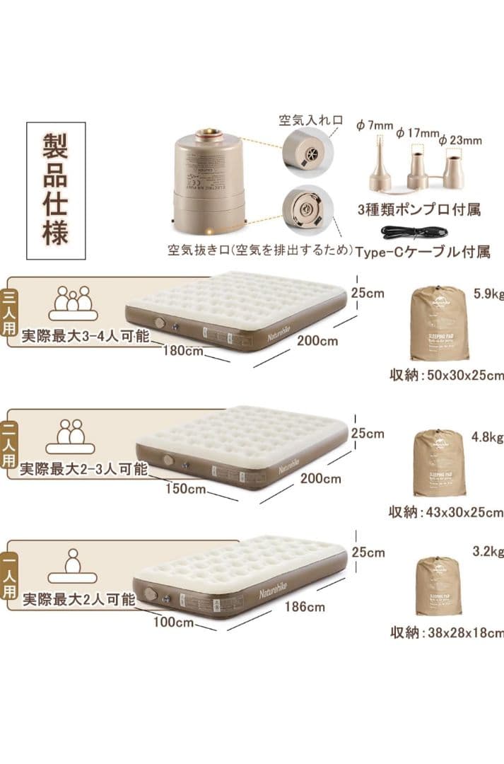 J*☆様 Naturehike スリーピングパッド 200×180×25 cm