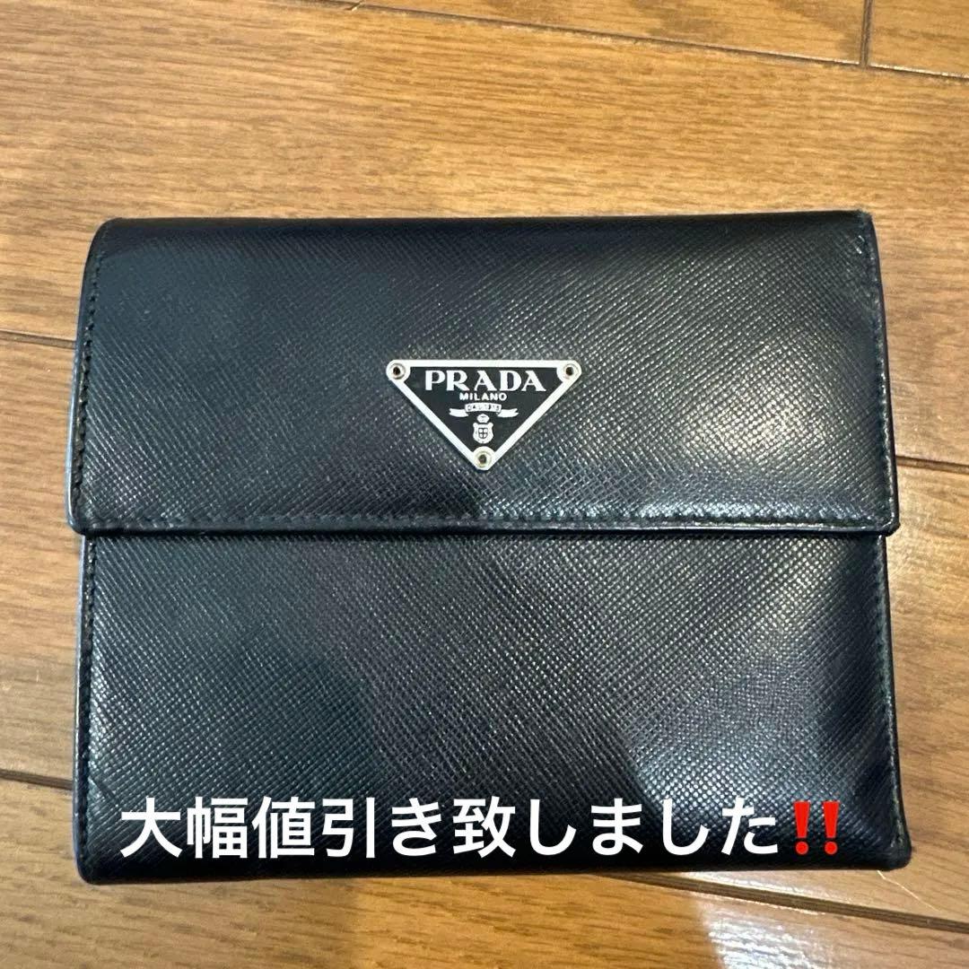 【美品‼️】PRADA ブラックレザー 三つ折り財布