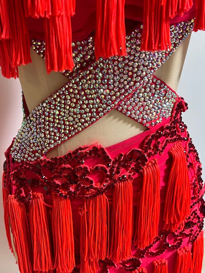 私の誕生日お値引き⭐️赤いフリンジ　ラテンドレス