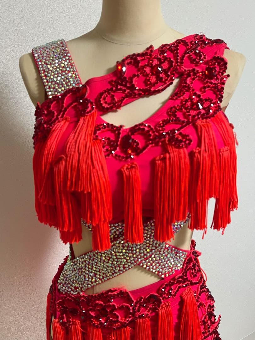 私の誕生日お値引き⭐️赤いフリンジ　ラテンドレス