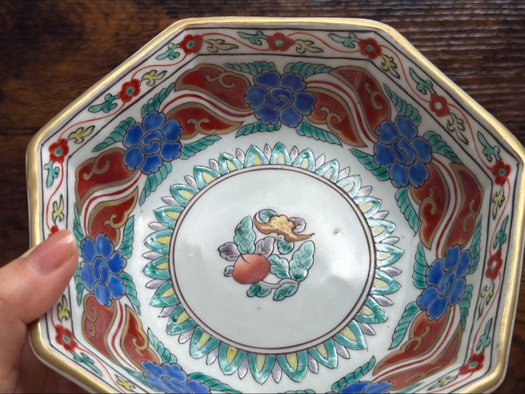 江戸後期、古伊万里、色絵金彩七角なます皿、かなり上手の品、丁寧に梱包して匿名発送