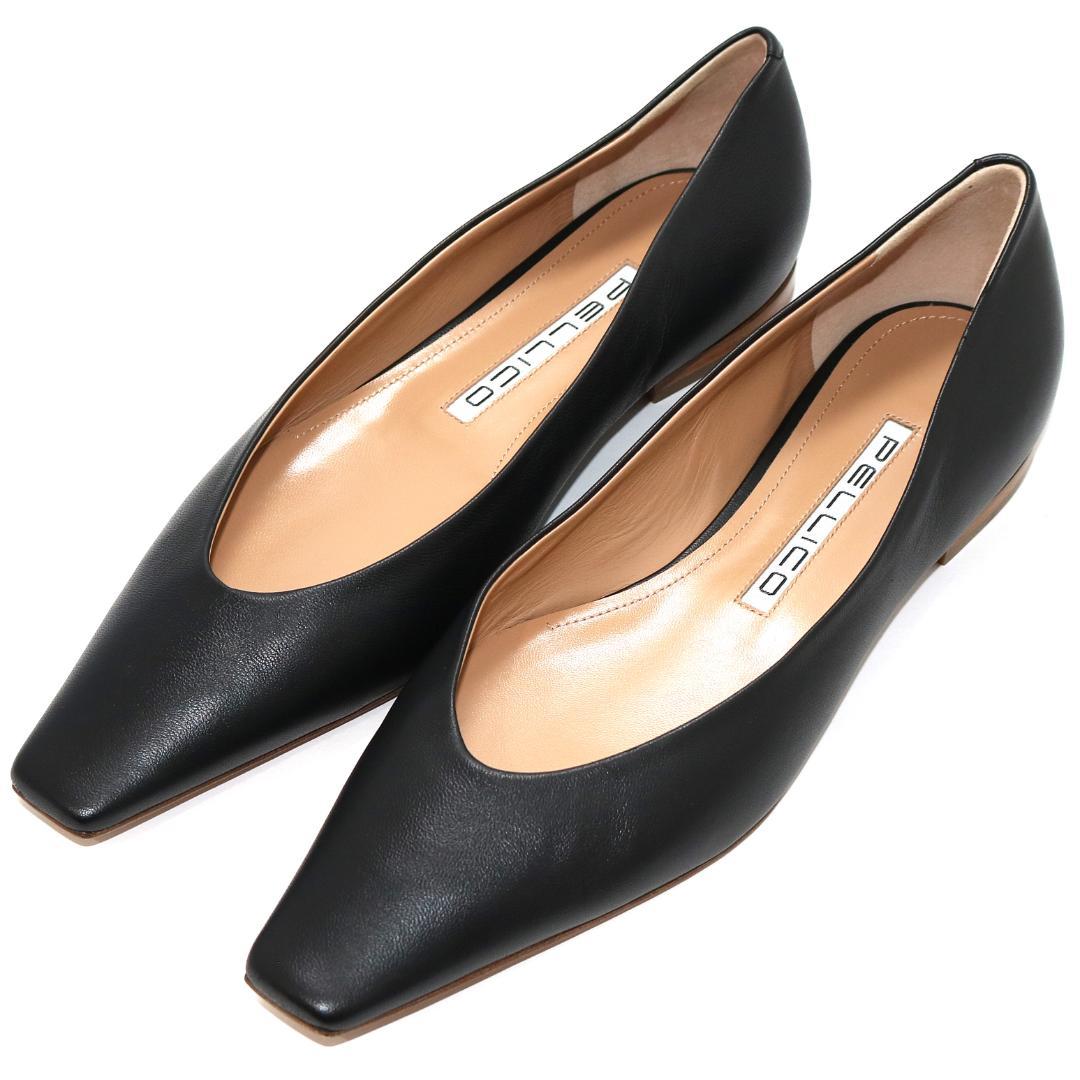 【極美品】ペリーコ ダマ フラットパンプス 38 黒 レザー スクエアトゥ 革靴