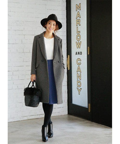 STYLE DELI ダブルボタンロングチェスターコート（S,ダークグレー）