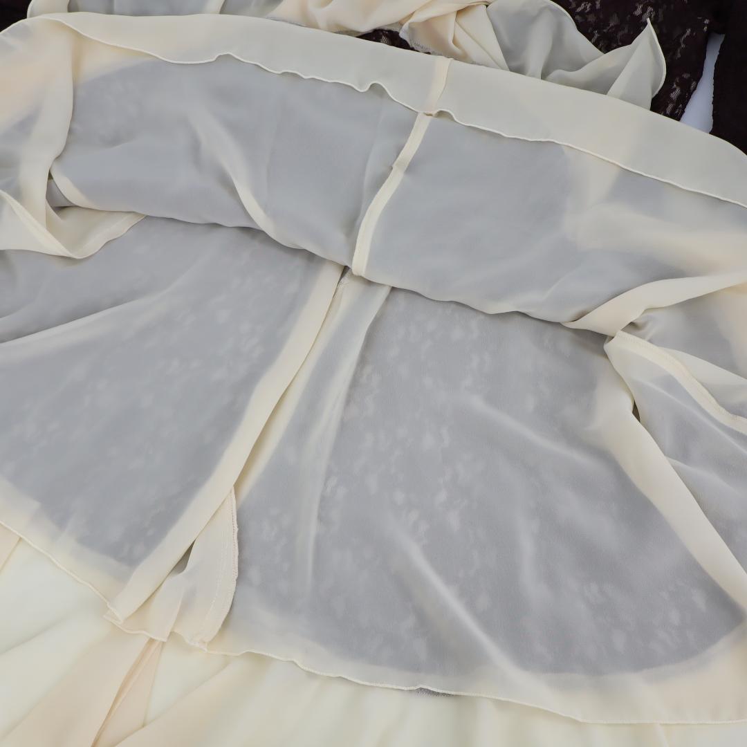 【美品 社交ダンス衣装】ブラウンレース地×クリーム ラテンドレス ストレッチ有