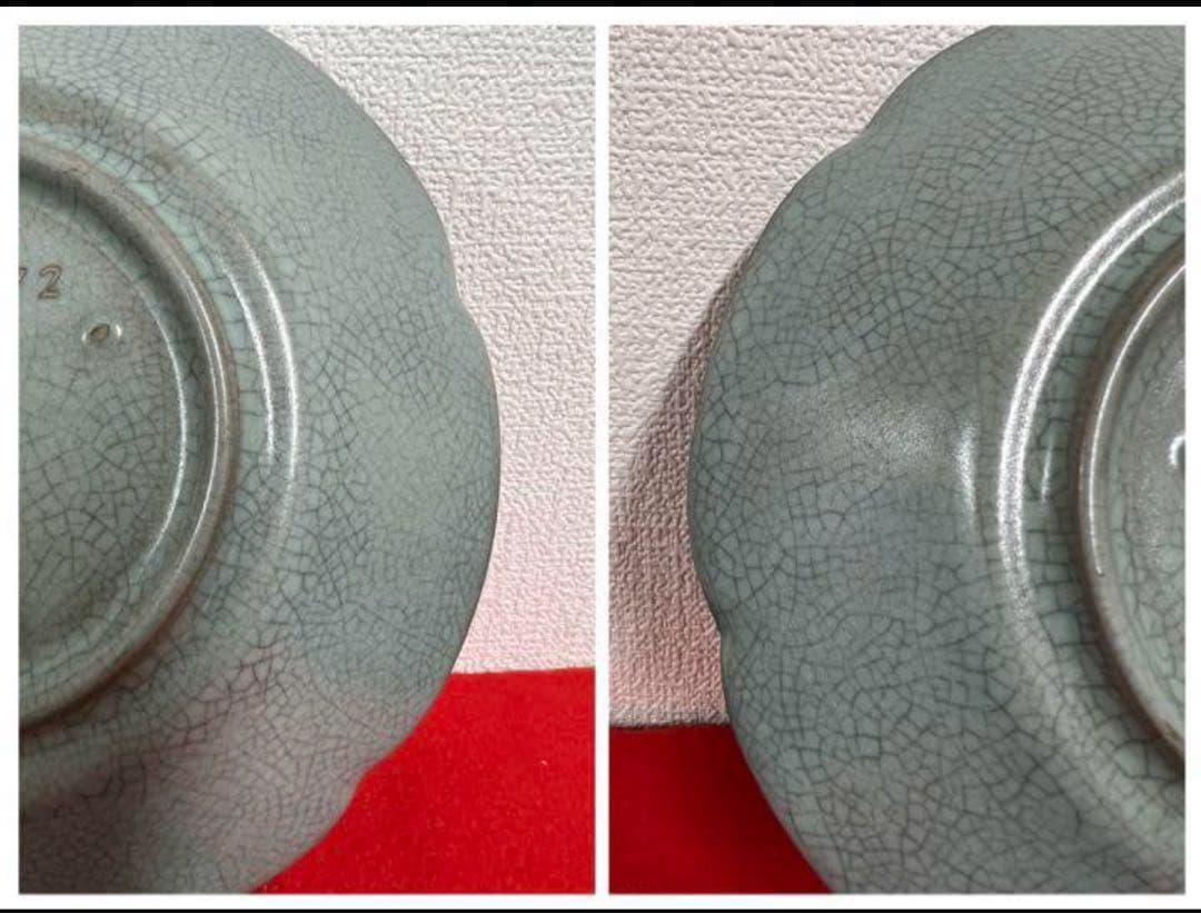 中国古美術　四大名窯 宋時代　天青釉 天藍釉「葵花口」皿汝窯