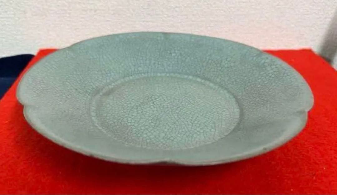 中国古美術　四大名窯 宋時代　天青釉 天藍釉「葵花口」皿汝窯