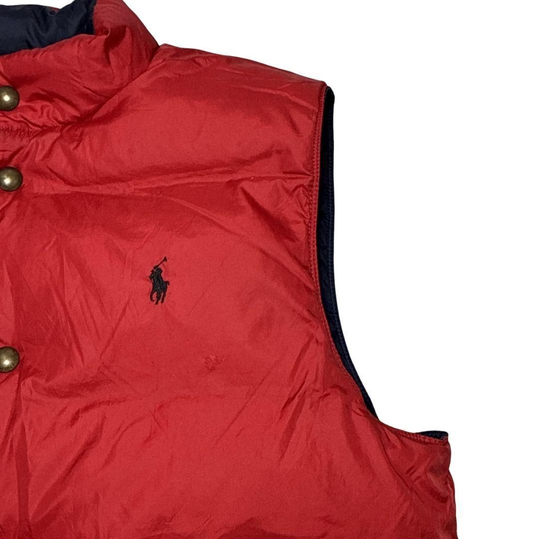 ポロバイラルフローレン リバーシブル ダウンベスト 紺×赤 刺繍ロゴ L