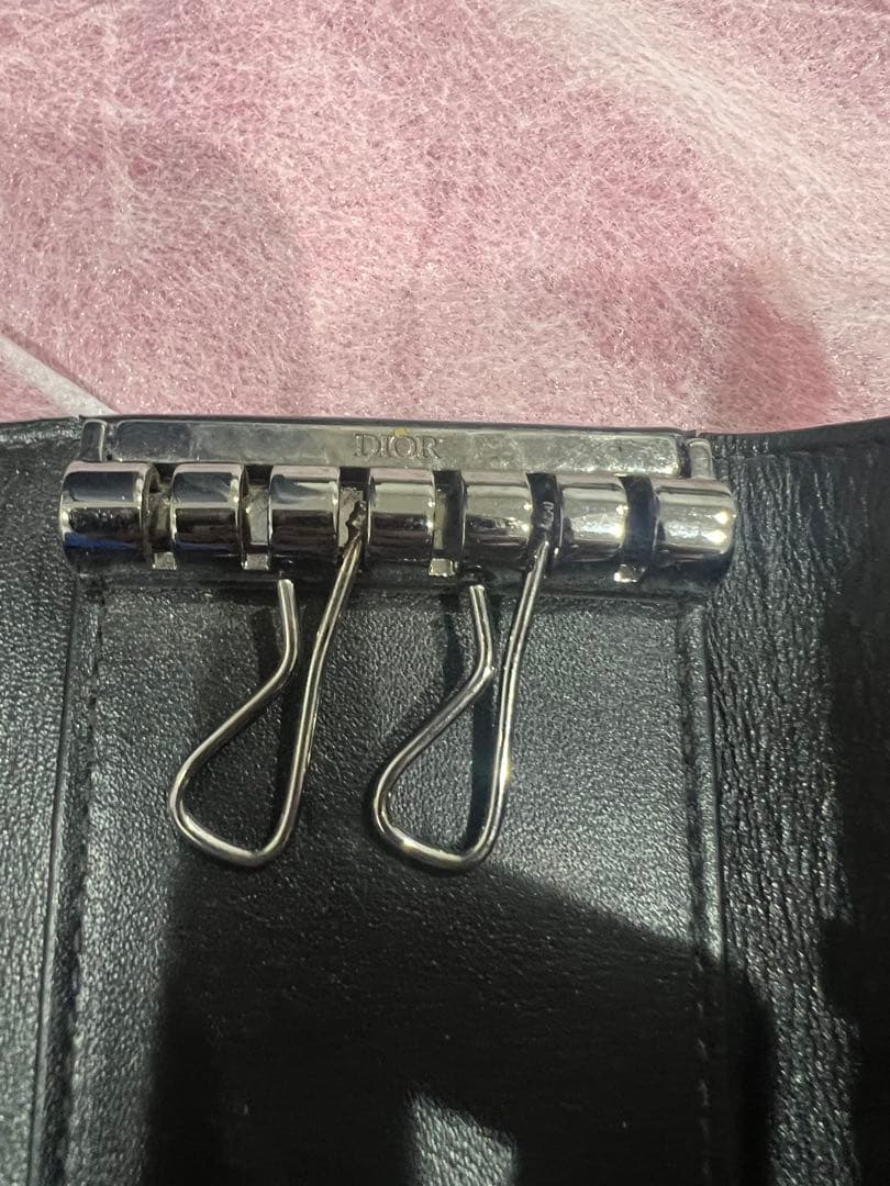 （訳あり）6連→2連（欠品） Dior ブラック キーケース キーリング付き