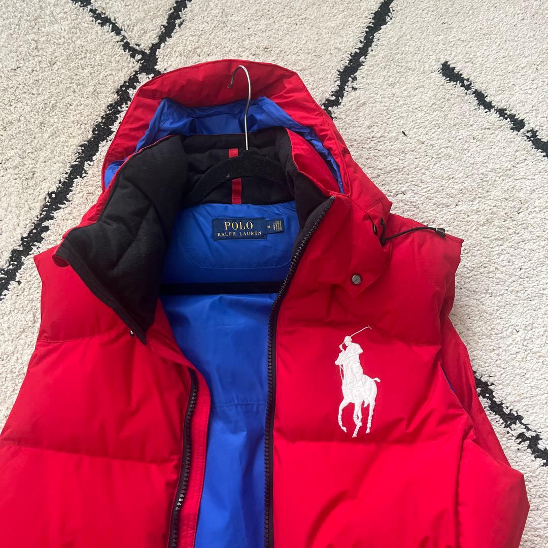 ラルフローレン　Polo Ralph Lauren 赤 フード付ダウンベスト M
