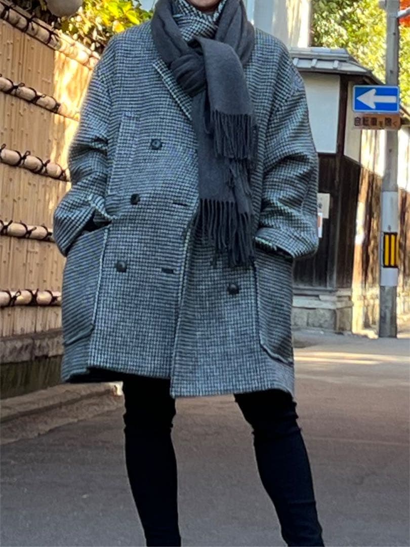 チェック柄ダブルブレストコート Mサイズ