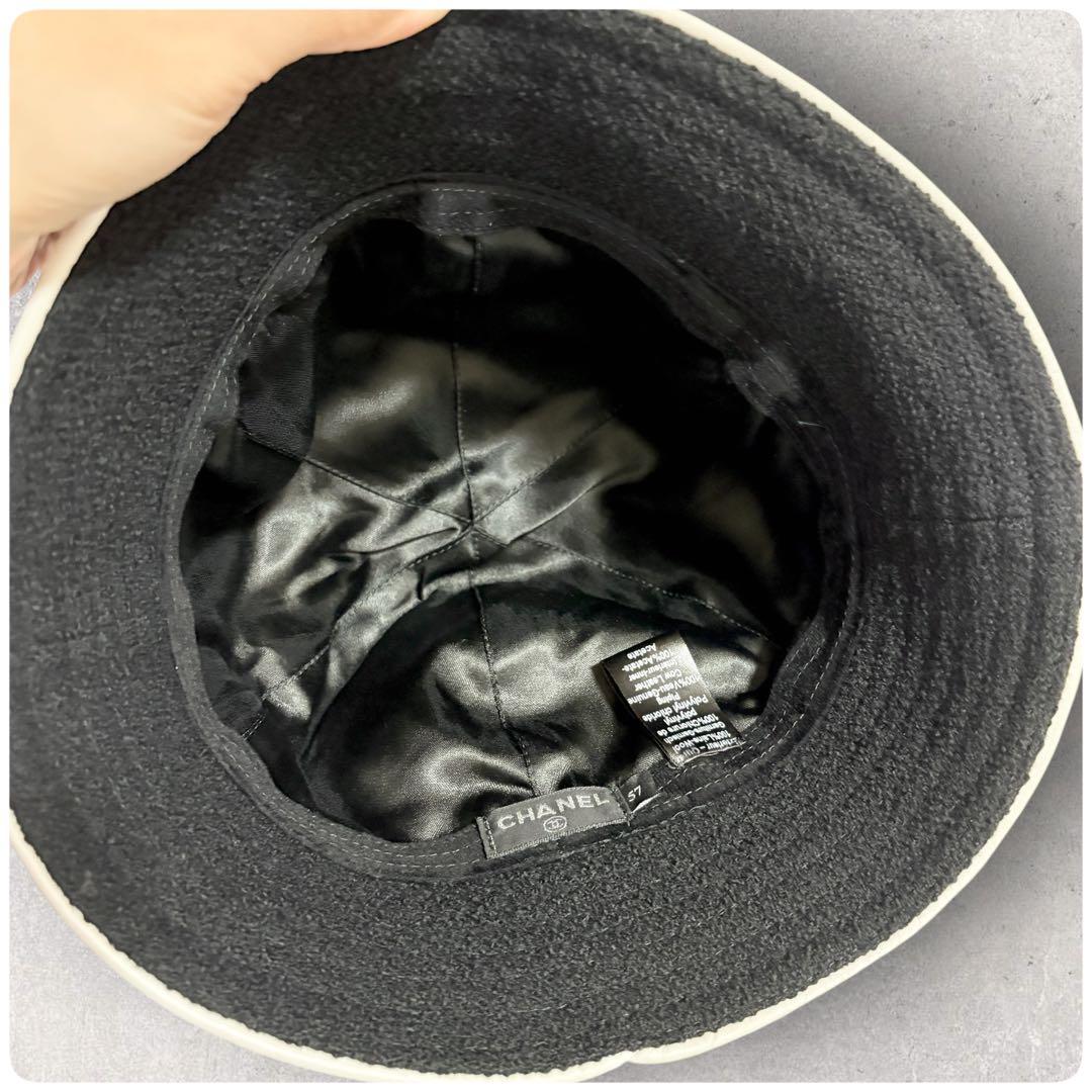 希少✨極美品 CHANEL シャネル バケットハット カメリア サイズ57 黒