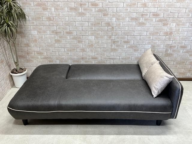 ソファーベッド　ソファ　レザーファブリック　ダークグレー　新品