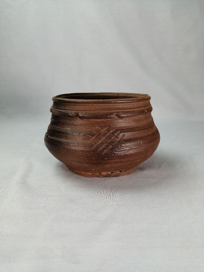 【茶道具】古常滑建水　茶人花押朱書き直判　　建水118