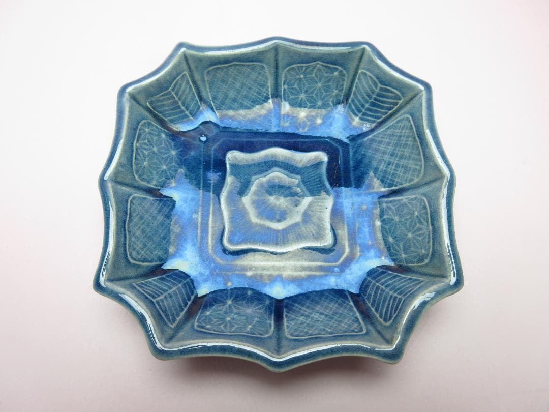 珉平焼 四方隅切皿 交趾陽刻 小皿 ７枚　70707