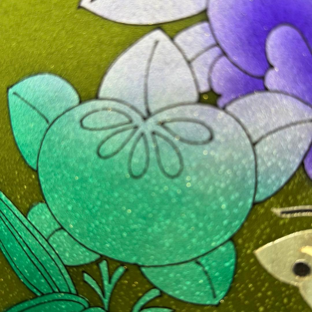 豪華振袖10点フルセット　緑系　ラメ　金彩 松竹梅　牡丹　つけ袖黒レース　可愛い