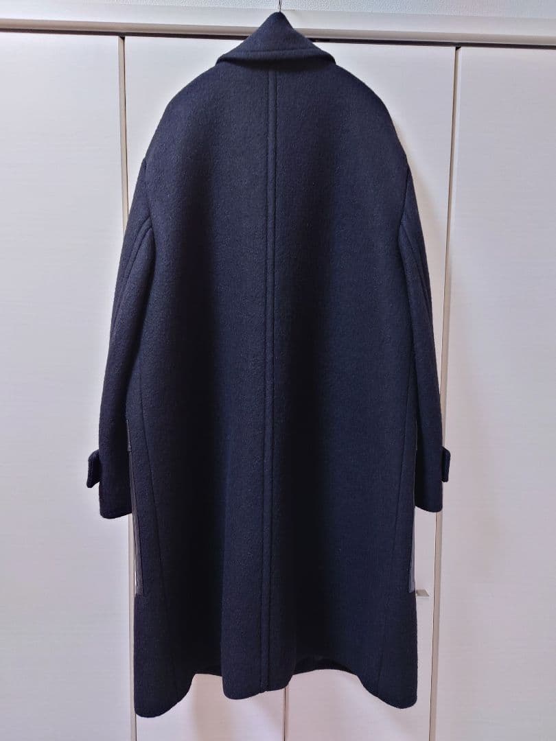 極美品 COACH レザー切替ウールロングコート ターンロック シグネチャー M