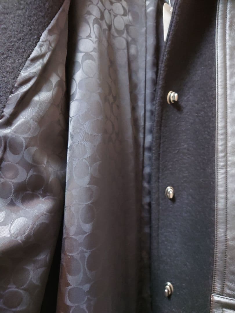 極美品 COACH レザー切替ウールロングコート ターンロック シグネチャー M