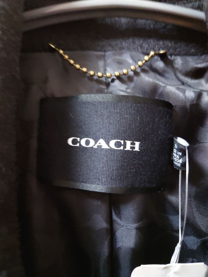 極美品 COACH レザー切替ウールロングコート ターンロック シグネチャー M