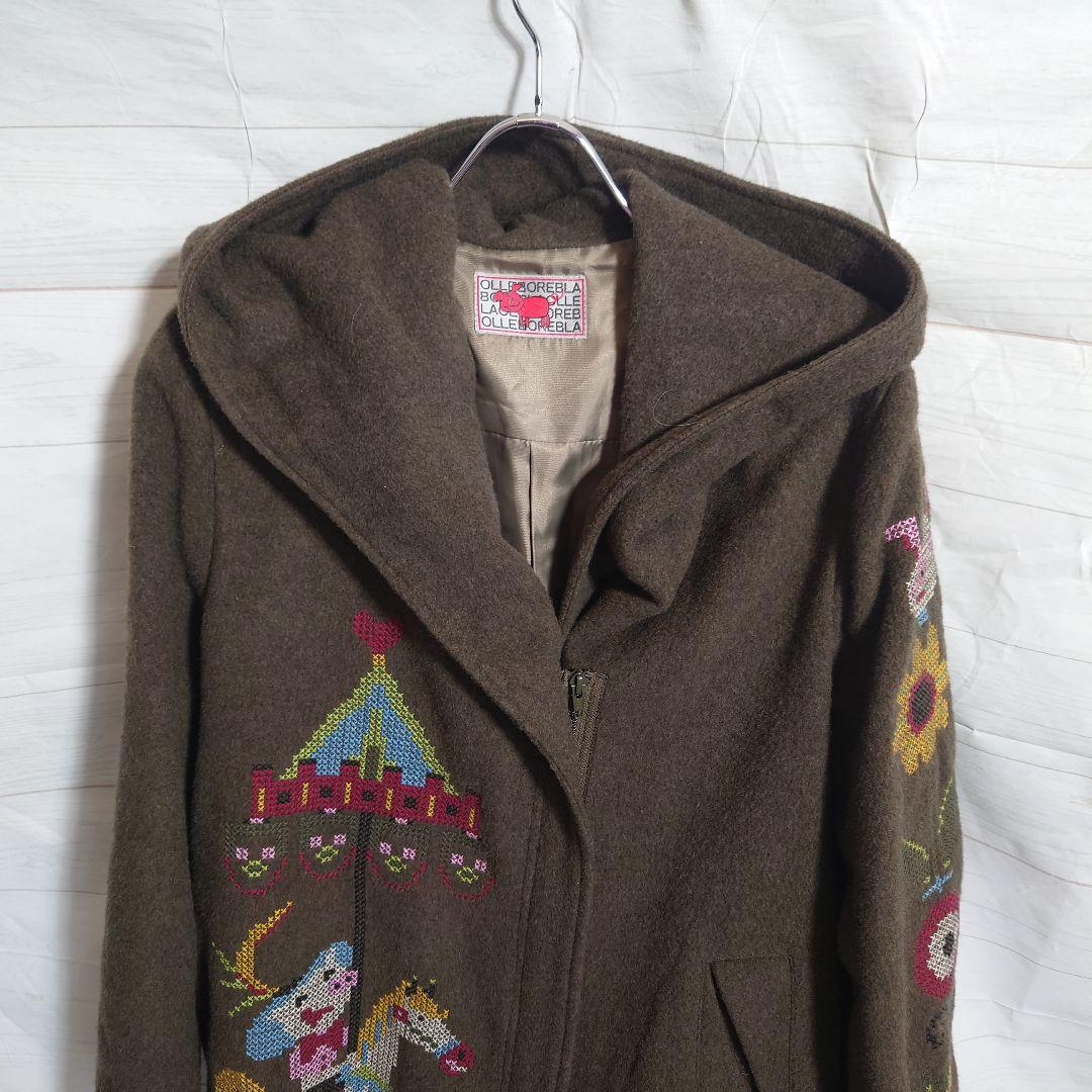 け298 Cooアルベロベロ 刺繍 フーディー コート カーキ ブタ 花