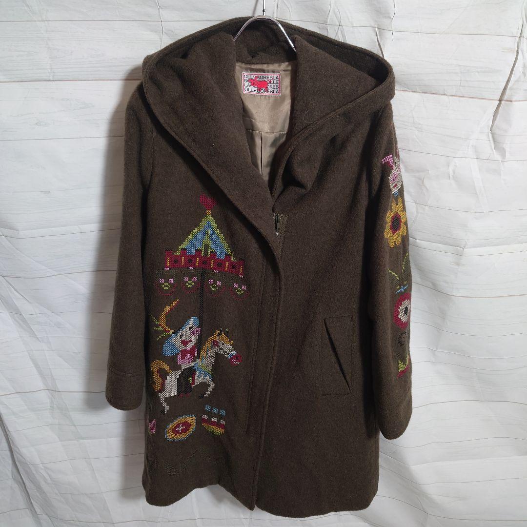 け298 Cooアルベロベロ 刺繍 フーディー コート カーキ ブタ 花